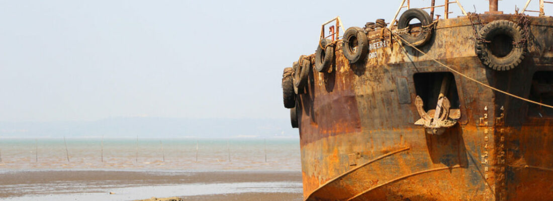 An old Shipwreck at the beach in thailand, asia