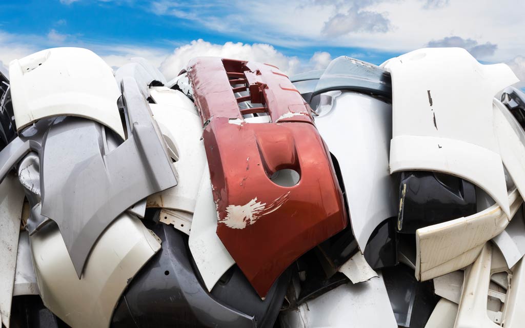 The plastic from recycled car bumpers often gains a second life as a...plastic bumper. For instance, French car manufacturer Renault is proud that its new cars now contain around 30 per cent of recycled materials.